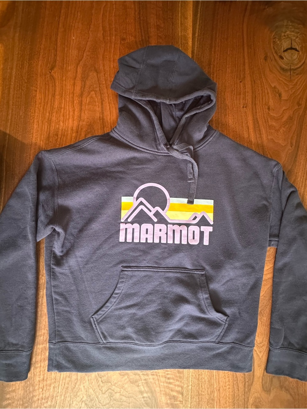 Marmot Women’s Dark Navy Crewneck Hoodie with Yellow & Purple